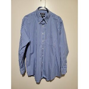 Kirkland Signature Button Down Mens 16.5 32/33 Blue Gingham Non-Iron